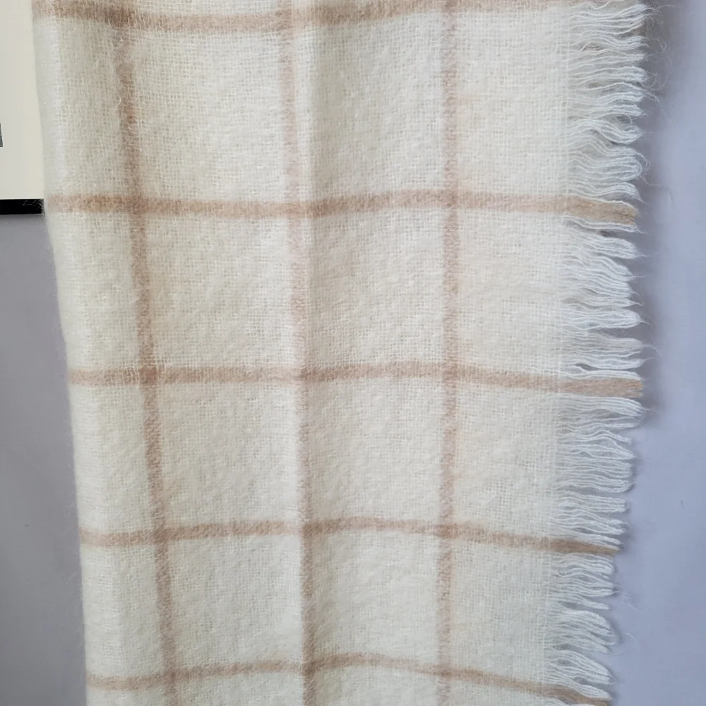 Foxford Woollen Mills Mohair Fringe Throw Rug Cream Tan 38